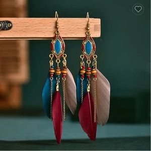 Southwest Native American Boho Dangle Feather Earrings
